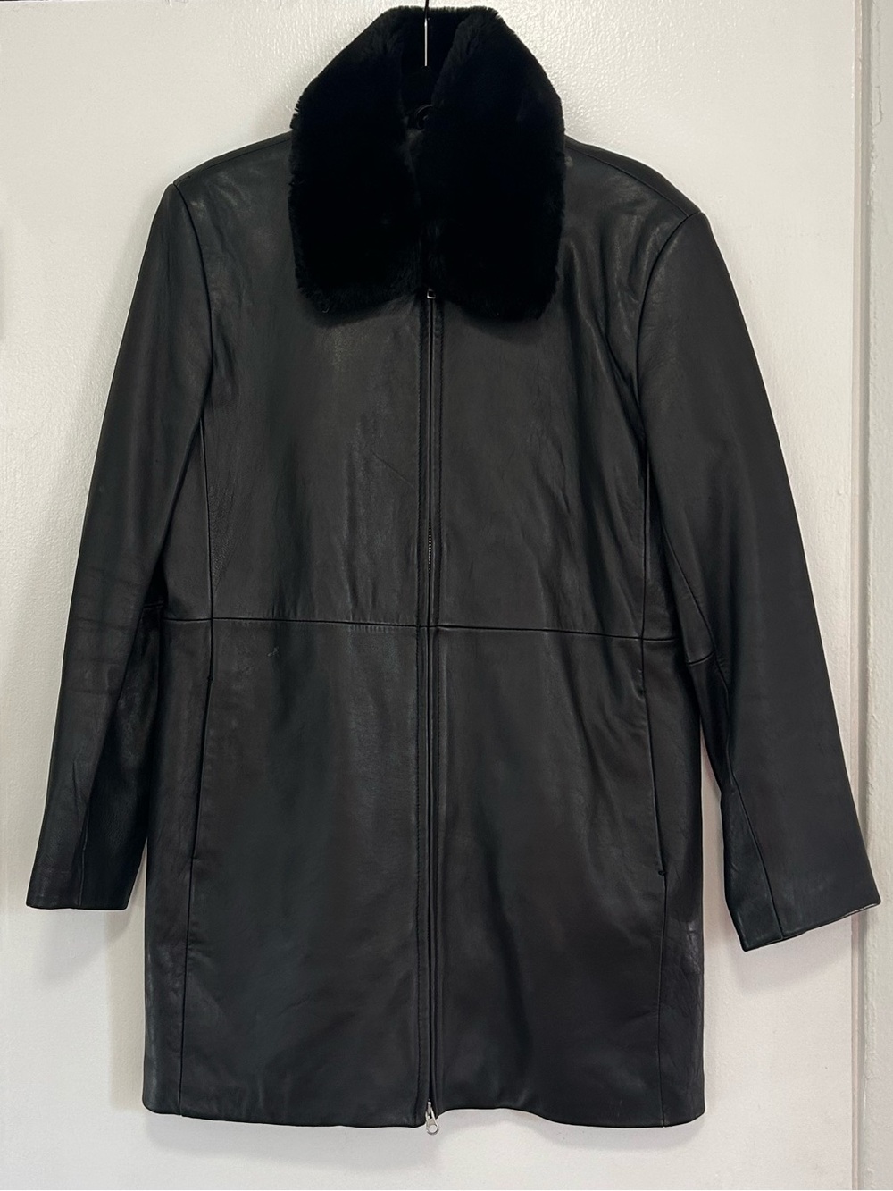 Alfani Black Faux Fur Collared Leather Jacket